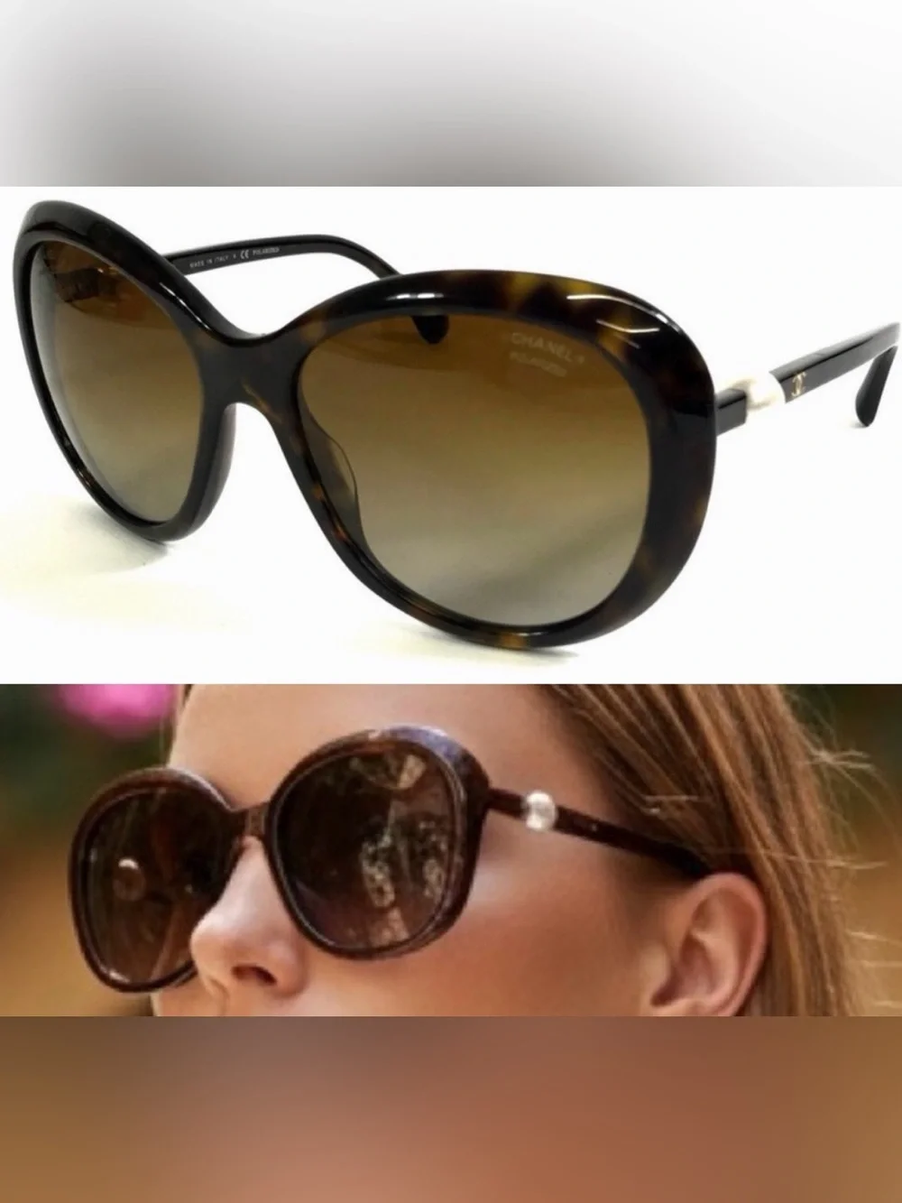 Vintage ~ Authentic CHANEL CC Pearl Polarized Sunglasses 5302-H-A ~ in Brown